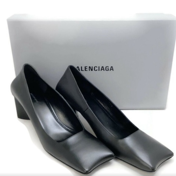 Balenciaga Black Leather Square Toe Moon Pumps / new ! - Picture 1 of 6